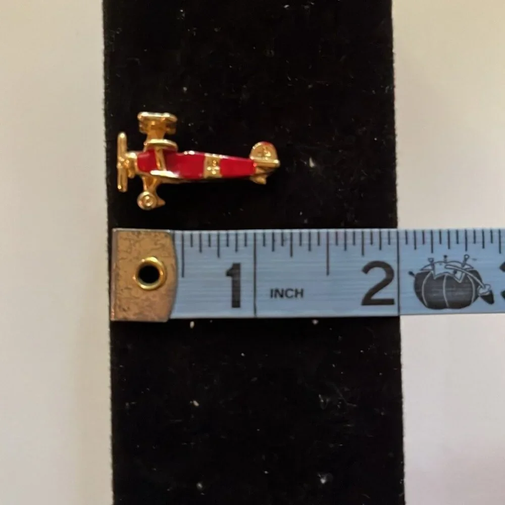 ✈️✨ Vintage Gold-Tone & Red Airplane Lapel Pin | Aviation Tie Tack